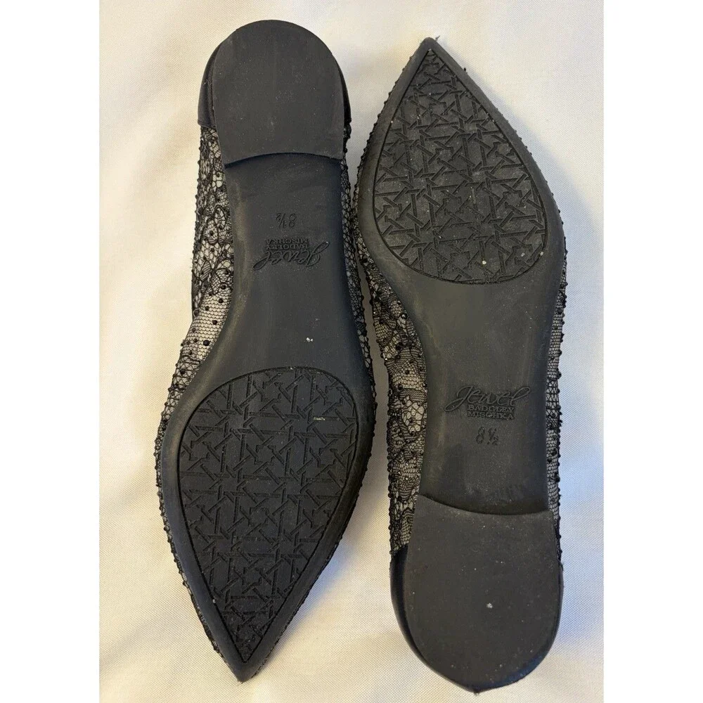 Jewel Badgley Mischka Juliana Black Ballet Flats US 8.5 Mesh Lace Pointed Toe